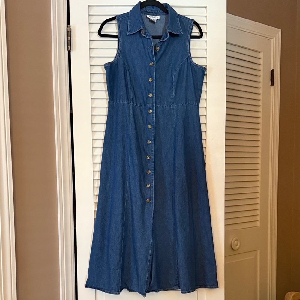 Chadwicks Vintage Blue Denim Midi Dress | Sleeveless Button Front | 12P - Picture 1 of 3